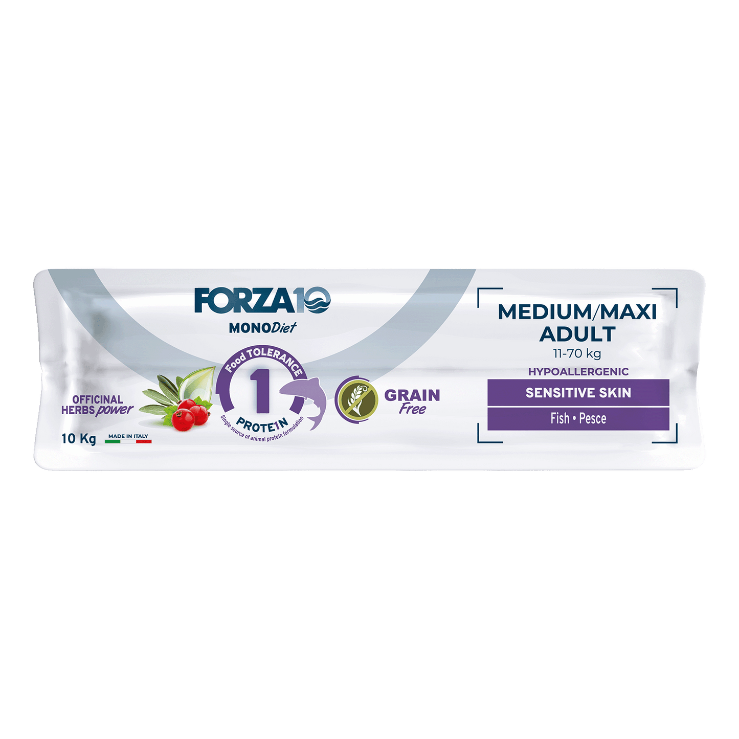 FORZA10 Monodiet Med/Maxi Adult Sensitive Skin šunims begrūdis su žuvimi