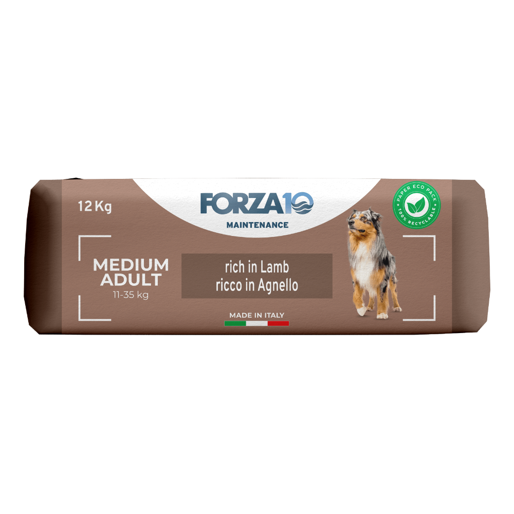 FORZA 10 Maintenance Medium Adult ar jēra gaļu - pilnvērtīga, sabalansēta ikdienas sausā barība pieaugušiem vidējo šķirņu suņiem.