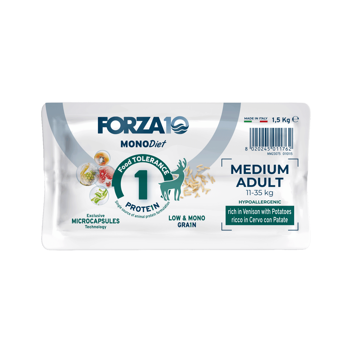 Forza10 Mono Diet medium adult rich in venison - sausā barība alerģiskiem un jūtīgiem suņiem ar brieža gaļu un kartupeļiem (2)