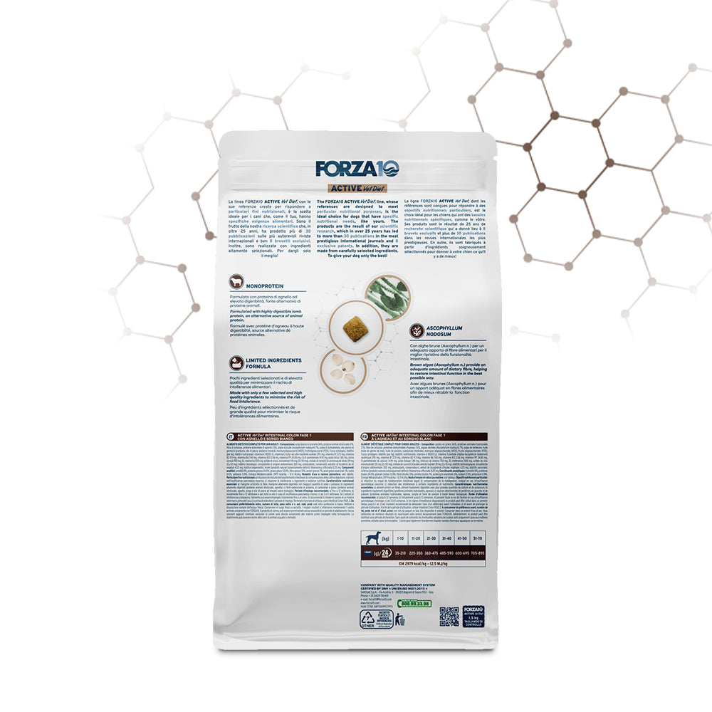 FORZA10 VetDiet INTESTINAL COLON Fase 1 All Breeds šunims su ėriena ir sorgais