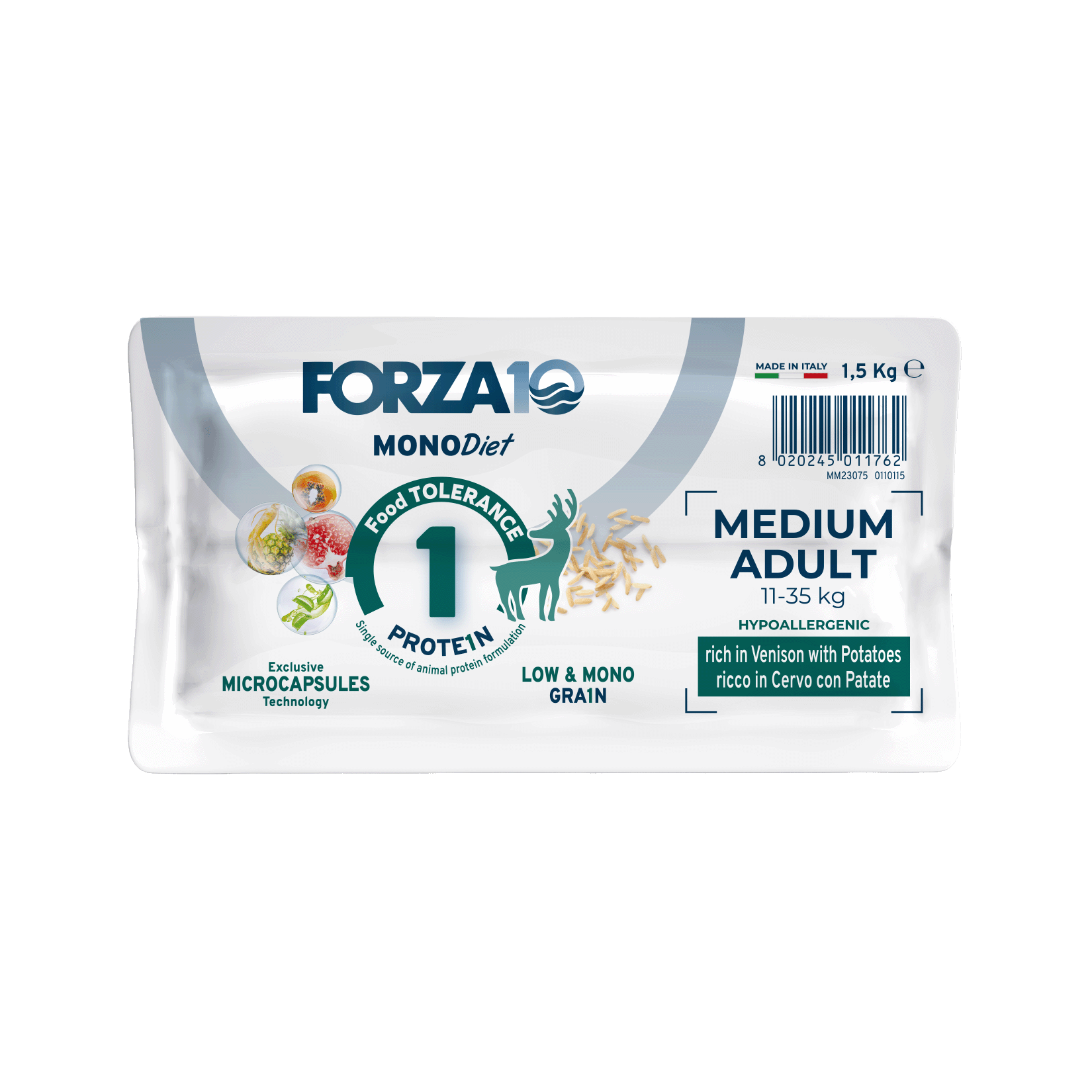Forza10 Mono Diet medium adult rich in venison - sausā barība alerģiskiem un jūtīgiem suņiem ar brieža gaļu un kartupeļiem (2)