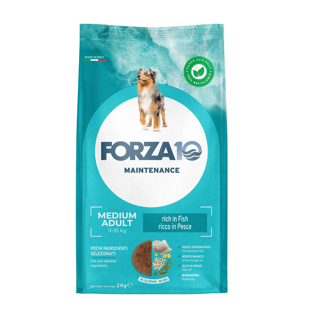 FORZA 10 Medium Adult ar zivi - pilnvērtīga, sabalansēta sausā barība vidējo šķirņu suņiem ar zivi.